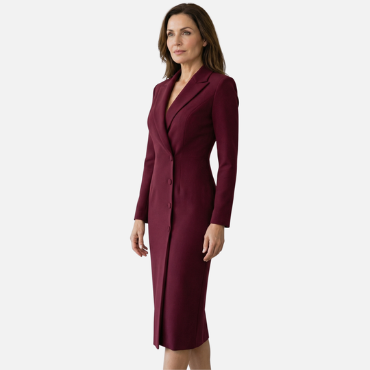 Blazer-Midi-Kleid mit Reverskragen und Knöpfen für Frauen