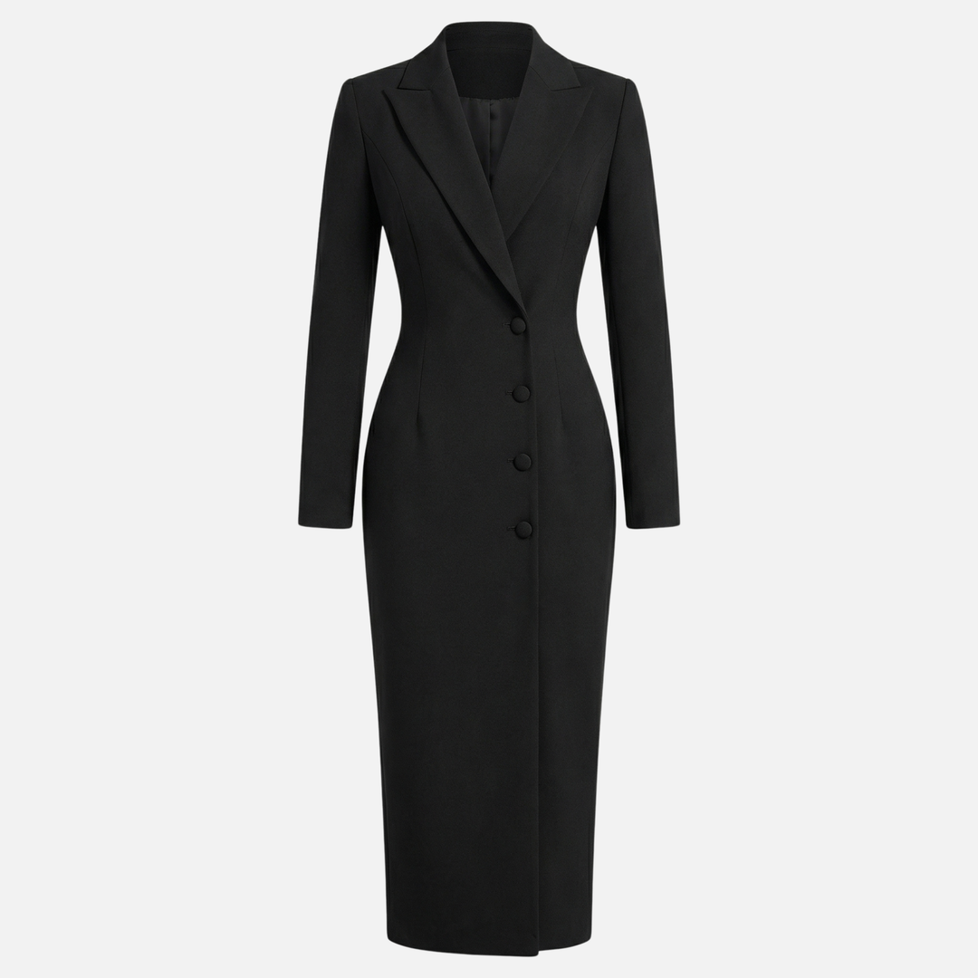 Blazer-Midi-Kleid mit Reverskragen und Knöpfen für Frauen