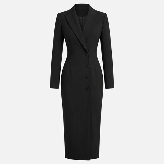 Blazer-Midi-Kleid mit Reverskragen und Knöpfen für Frauen