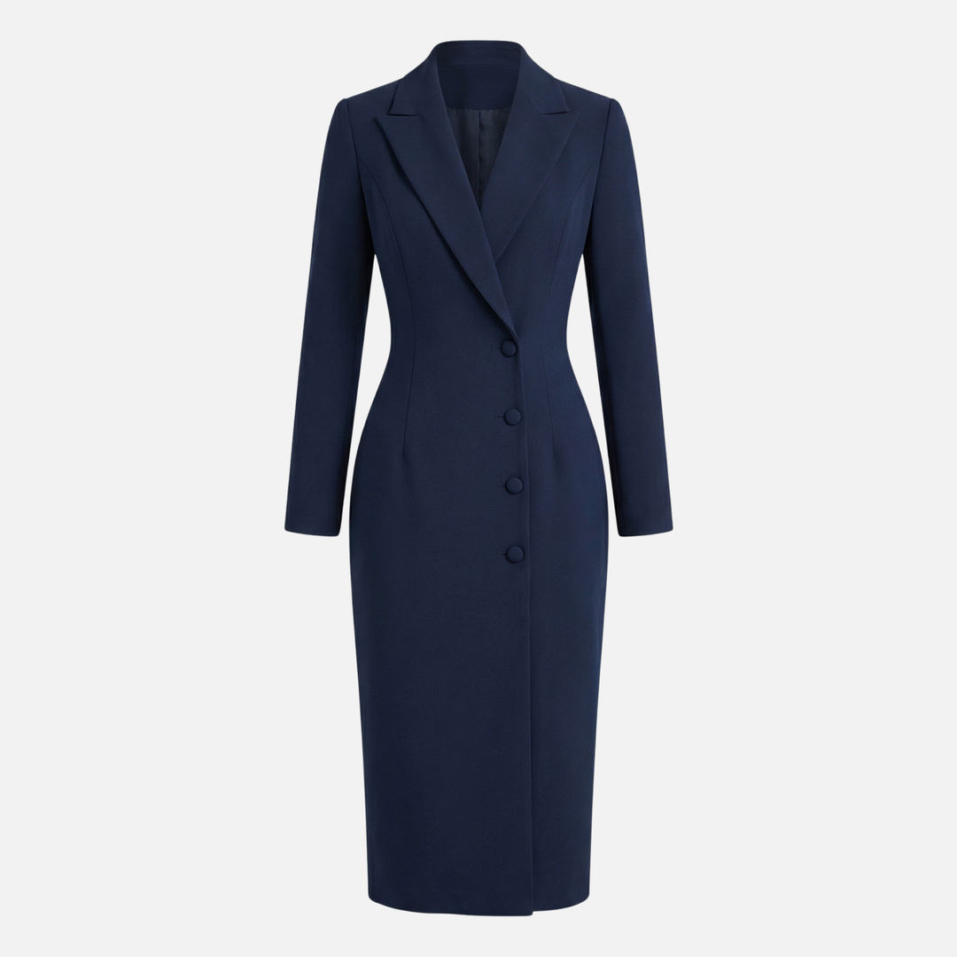 Blazer-Midi-Kleid mit Reverskragen und Knöpfen für Frauen