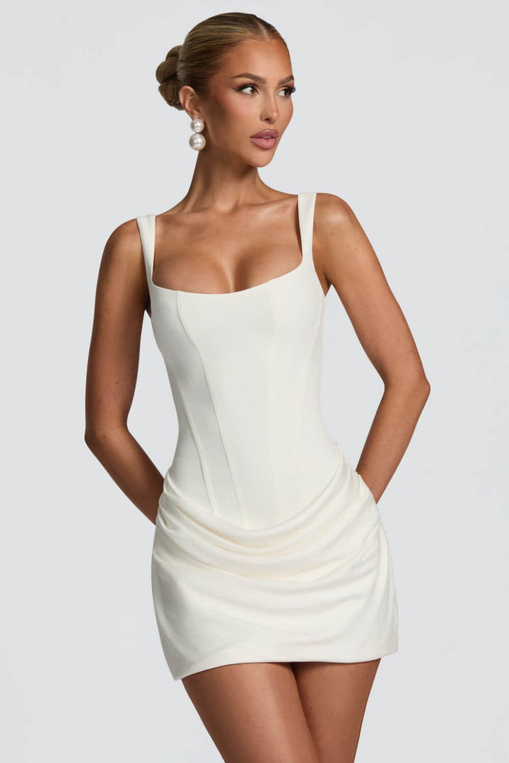 Bodycon Minikleid Korsett Oberteil Raffsaum fuer Damen 15