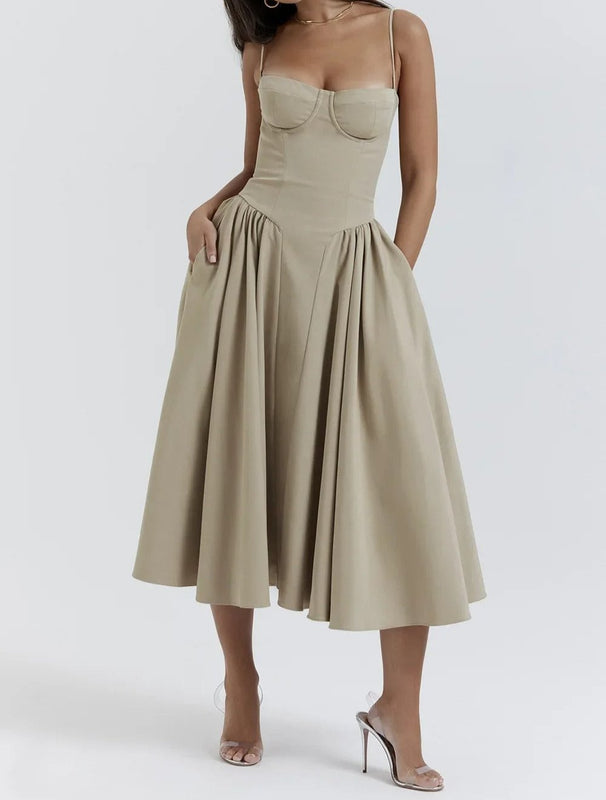 Damen A-Linie Korsett Midi Kleid | Sommer