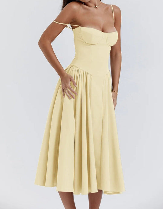 Damen A-Linie Korsett Midi Kleid | Sommer