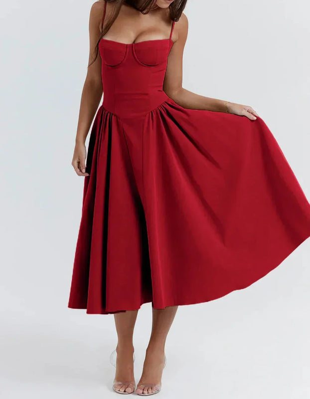 Damen A-Linie Korsett Midi Kleid | Sommer