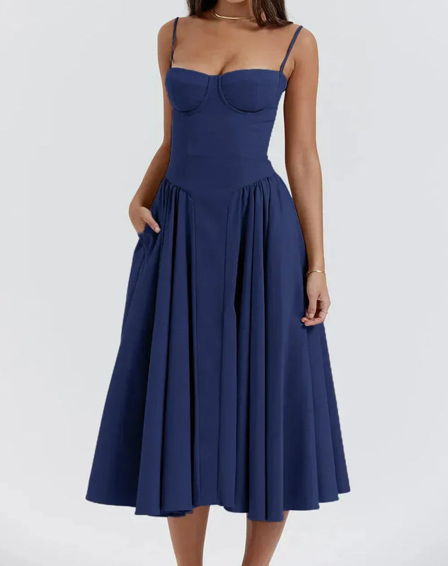 Damen A-Linie Korsett Midi Kleid | Sommer