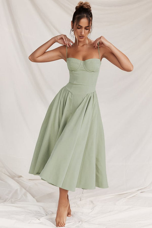 Damen A-Linie Korsett Midi Kleid | Sommer