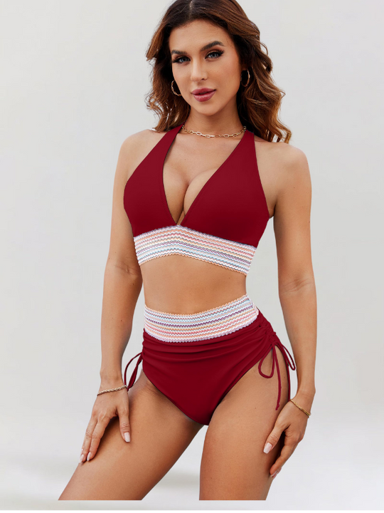 Damen-Badeanzug mit hoher Taille | Schmeichelnde Streifen