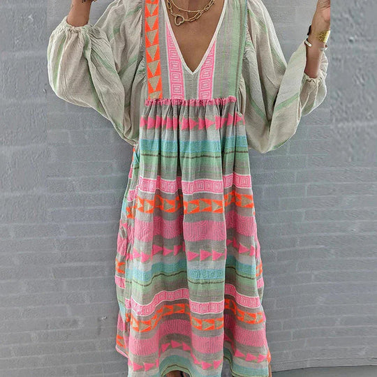 Damen Buntes Boho Kleid | Maxi