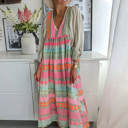 Damen Buntes Boho Kleid | Maxi