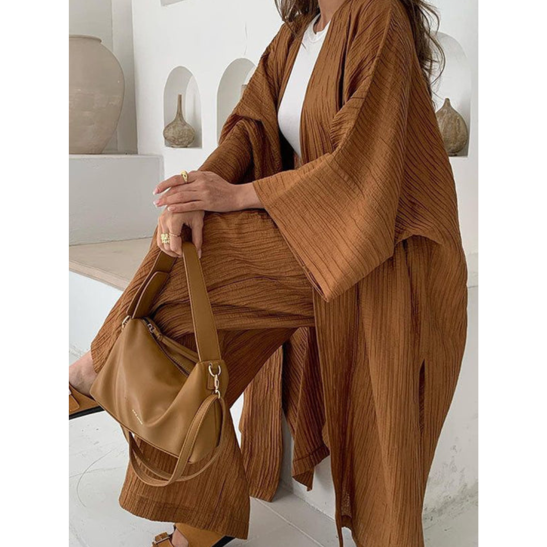 Damen Kimono Stil Ensemble | Strickjacke und Hose