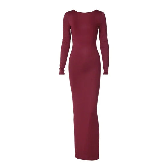 Damen Langärmeliges Rückenfreies Kleid | Maxi
