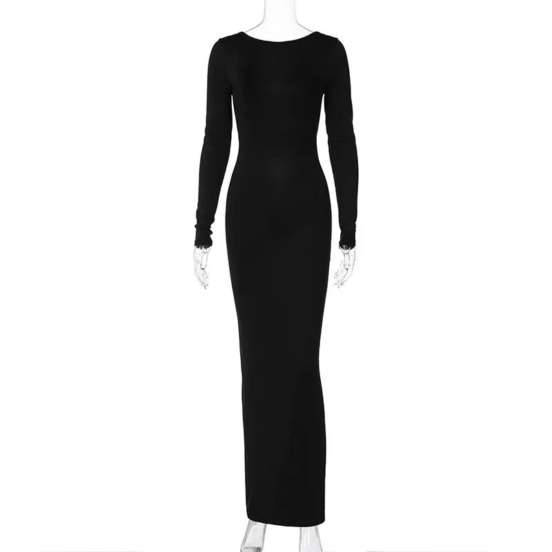 Damen Langärmeliges Rückenfreies Kleid | Maxi