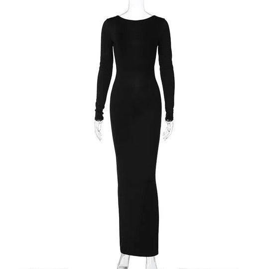 Damen Langärmeliges Rückenfreies Kleid | Maxi