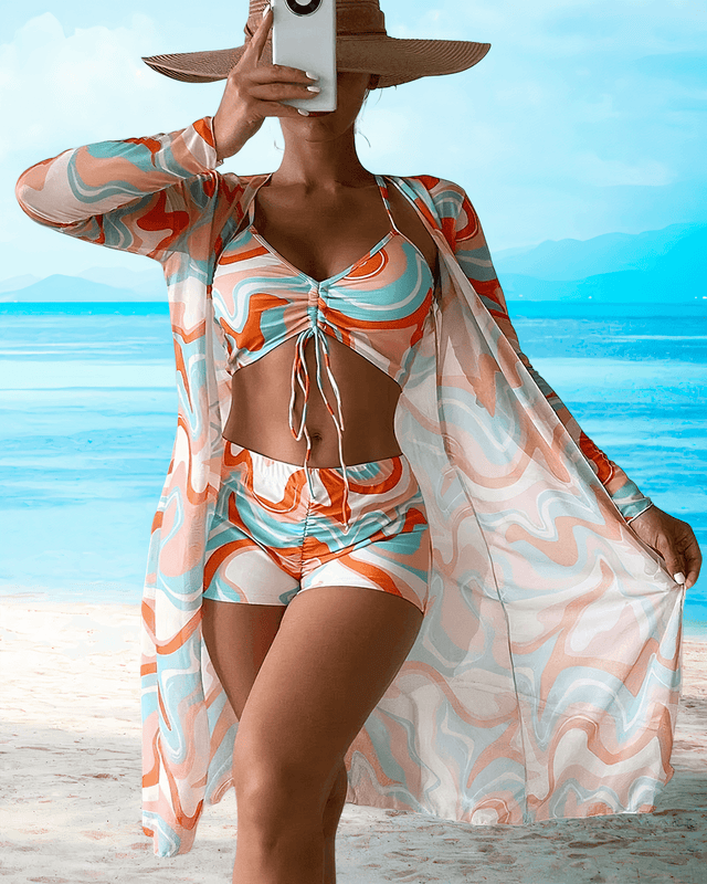 Damski strój kąpielowy z wiązaniem na szyi | styl kimono