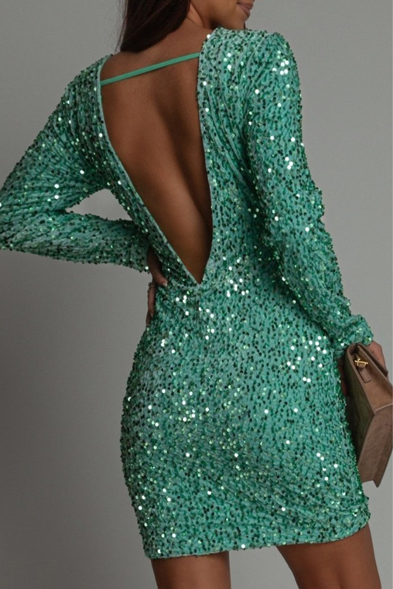 Damen Rückenfreies Glitzer Partykleid | Mini