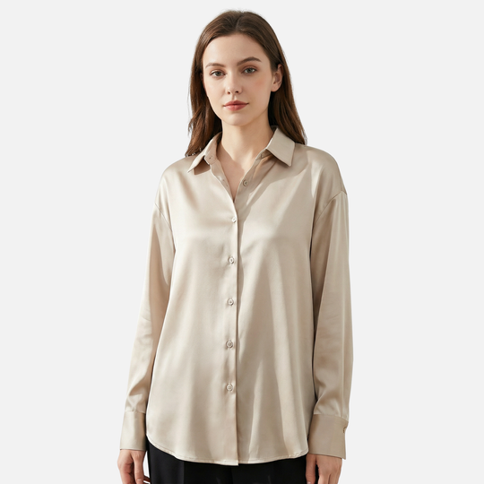 Damen Seidenbluse mit Knopfleiste und langen Ärmeln