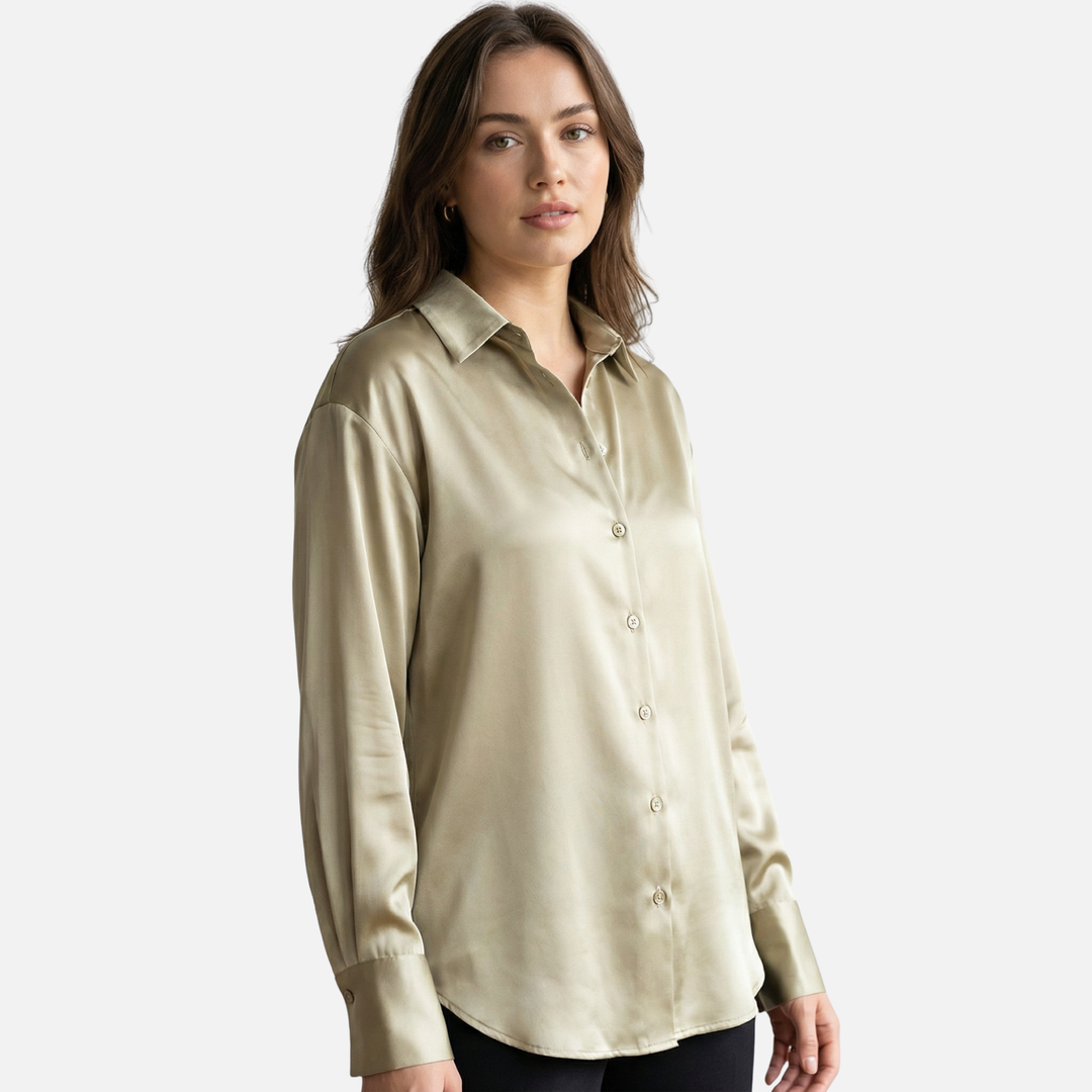Damen Seidenbluse mit Knopfleiste und langen Ärmeln