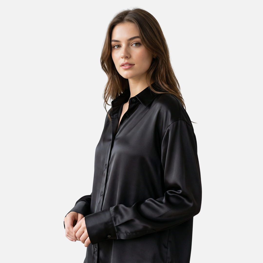 Damen Seidenbluse mit Knopfleiste und langen Ärmeln