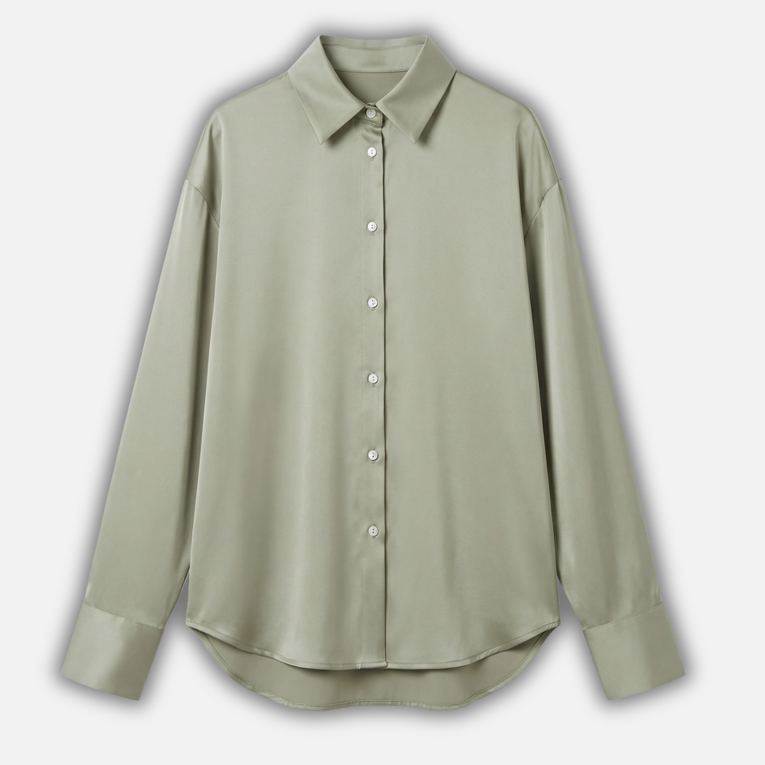 Damen Seidenbluse mit Knopfleiste und langen Ärmeln