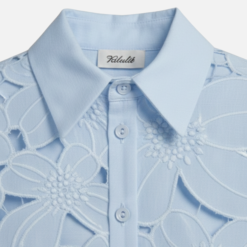 Damen Cutout gesticktes Zweiteiler Set mit gewelltem Saum