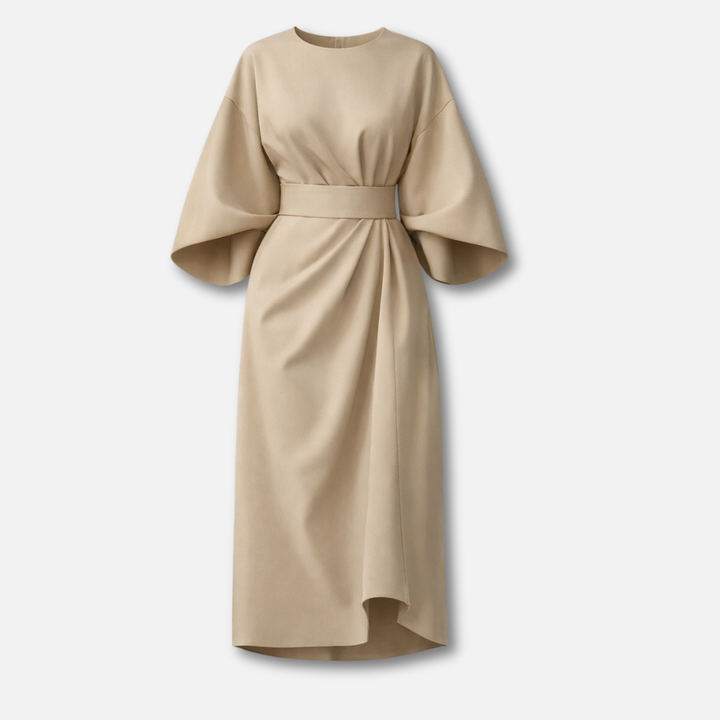 Women's Dress with Lantern Sleeves and Waist Belt