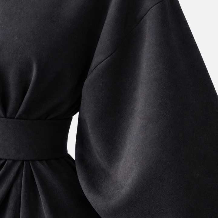 Women's Dress with Lantern Sleeves and Waist Belt
