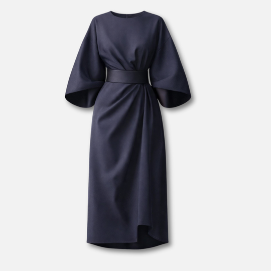 Damen Kleid mit Laternenärmeln und Taillengürtel