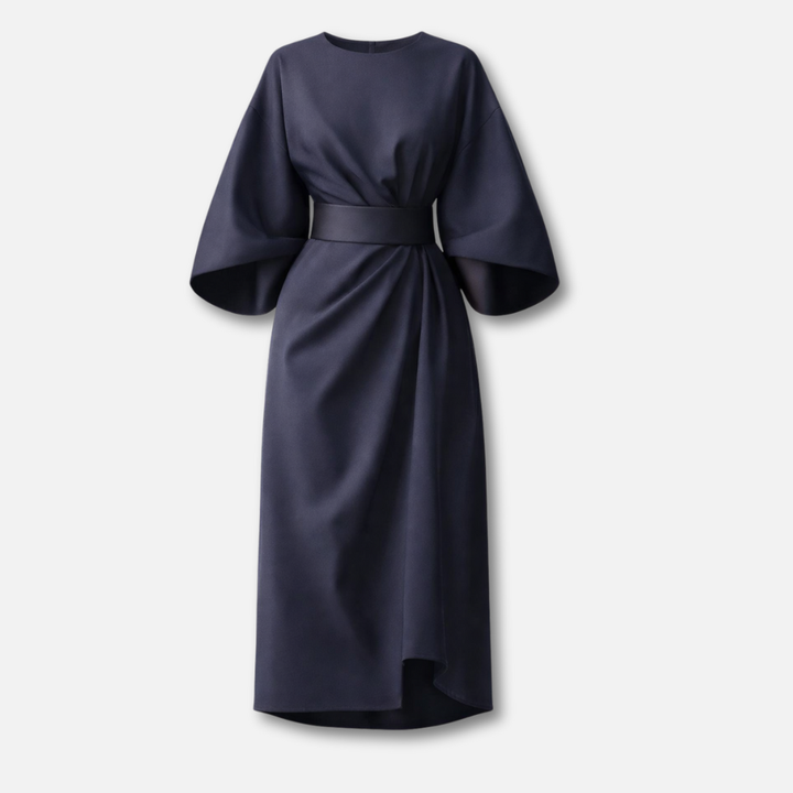 Women's Dress with Lantern Sleeves and Waist Belt