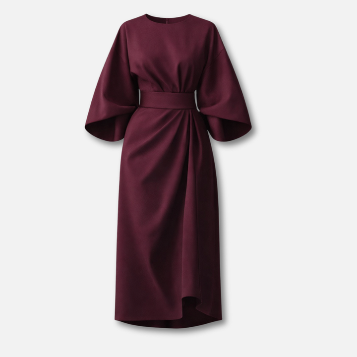 Women's Dress with Lantern Sleeves and Waist Belt