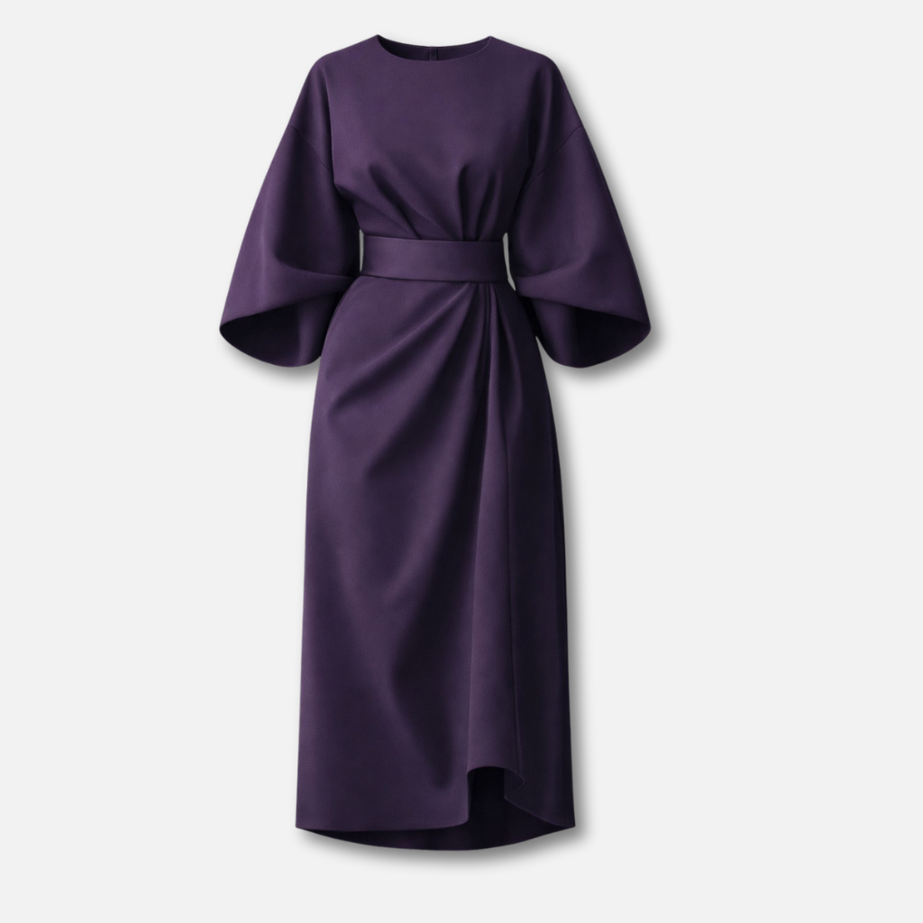 Damen Kleid mit Laternenärmeln und Taillengürtel