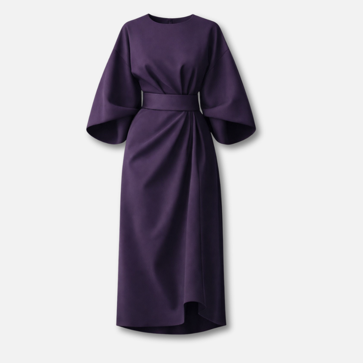 Women's Dress with Lantern Sleeves and Waist Belt