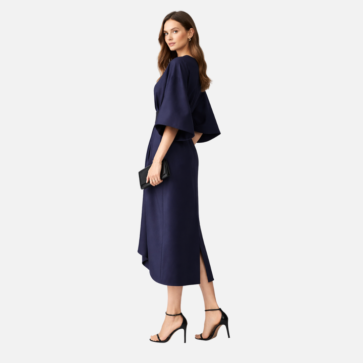 Women's Dress with Lantern Sleeves and Waist Belt