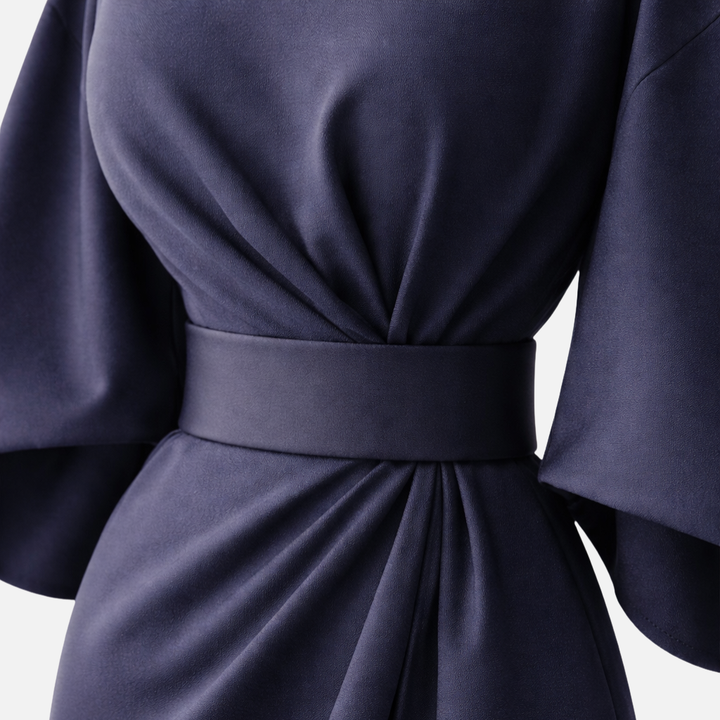Women's Dress with Lantern Sleeves and Waist Belt