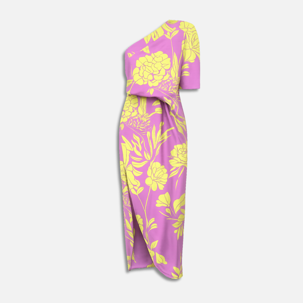 Damen Maxikleid mit Blumenmuster einer Schulter und Seitenschlitz