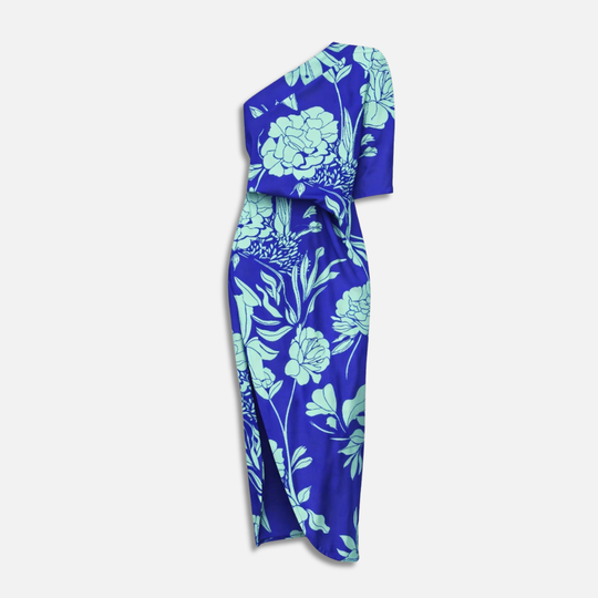 Damen Maxikleid mit Blumenmuster einer Schulter und Seitenschlitz