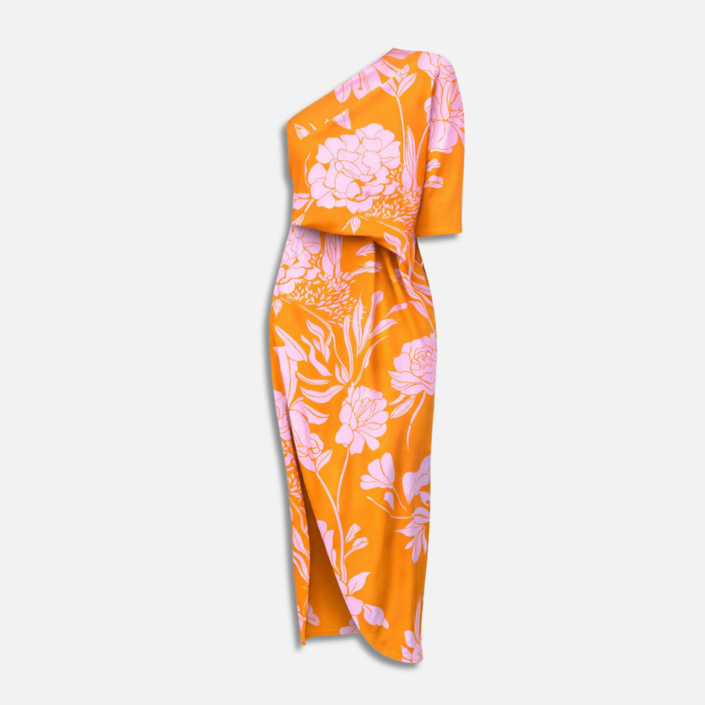 Damen Maxikleid mit Blumenmuster einer Schulter und Seitenschlitz