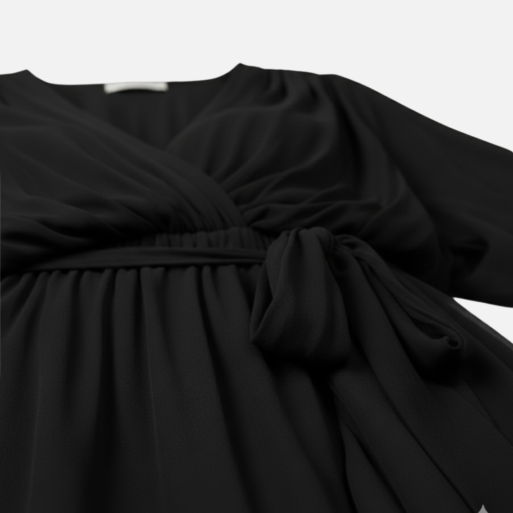 Fließendes Chiffon-Midi-Kleid mit V-Ausschnitt und Bindegürtel für Damen