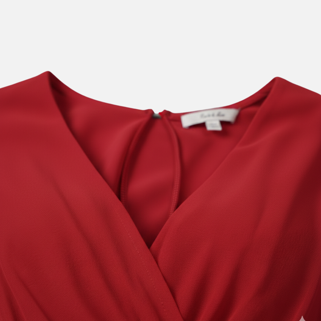 Fließendes Chiffon-Midi-Kleid mit V-Ausschnitt und Bindegürtel für Damen