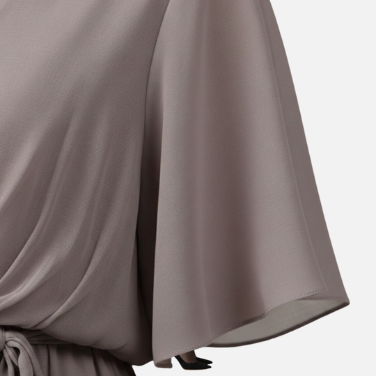 Fließendes Chiffon-Midi-Kleid mit V-Ausschnitt und Bindegürtel für Damen