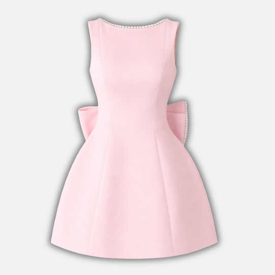 Damen Mini Kleid mit Perlenbesatz und Rückenschleife