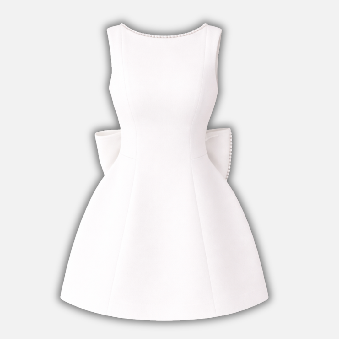 Damen Mini Kleid mit Perlenbesatz und Rückenschleife