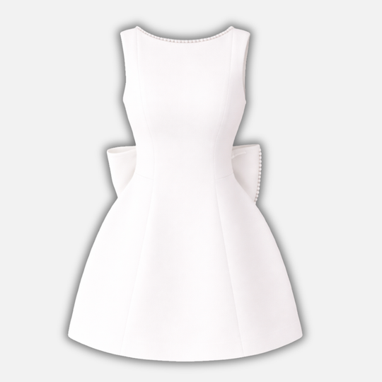 Damen Mini Kleid mit Perlenbesatz und Rückenschleife