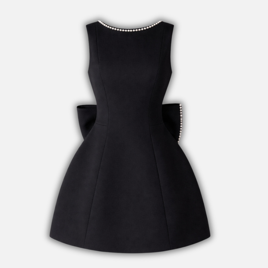 Damen Mini Kleid mit Perlenbesatz und Rückenschleife