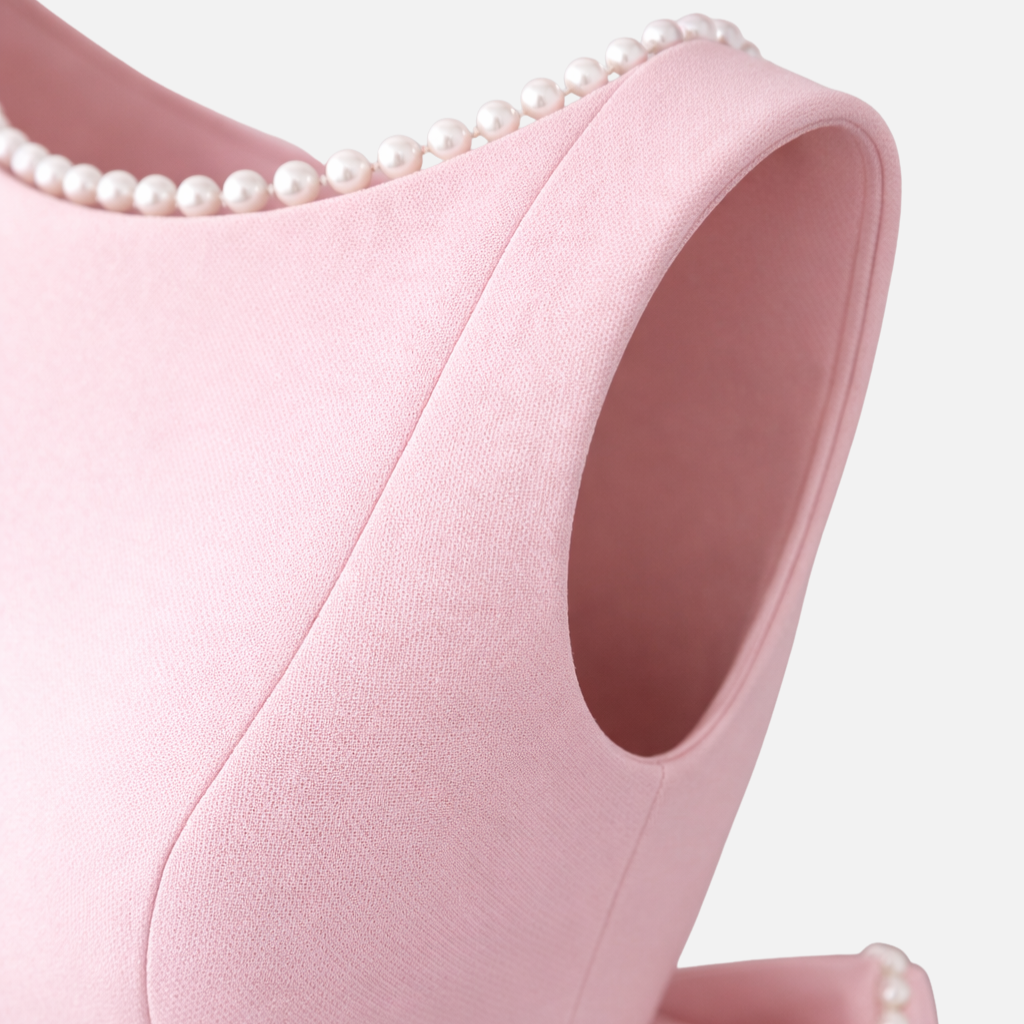 Damen Mini Kleid mit Perlenbesatz und Rückenschleife