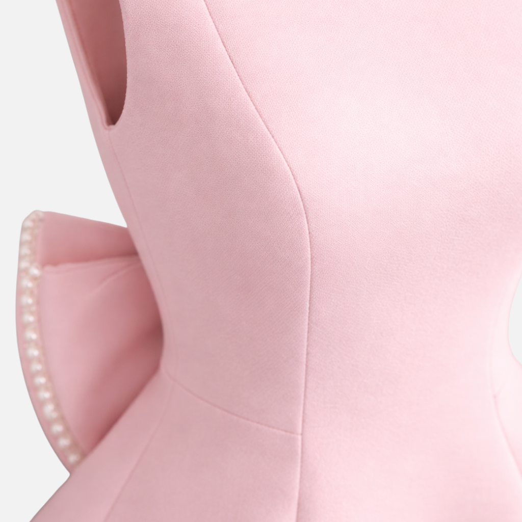 Damen Mini Kleid mit Perlenbesatz und Rückenschleife