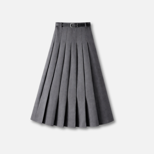 Damen Plissierte Midi-Rock mit verstellbarem Taillengürtel