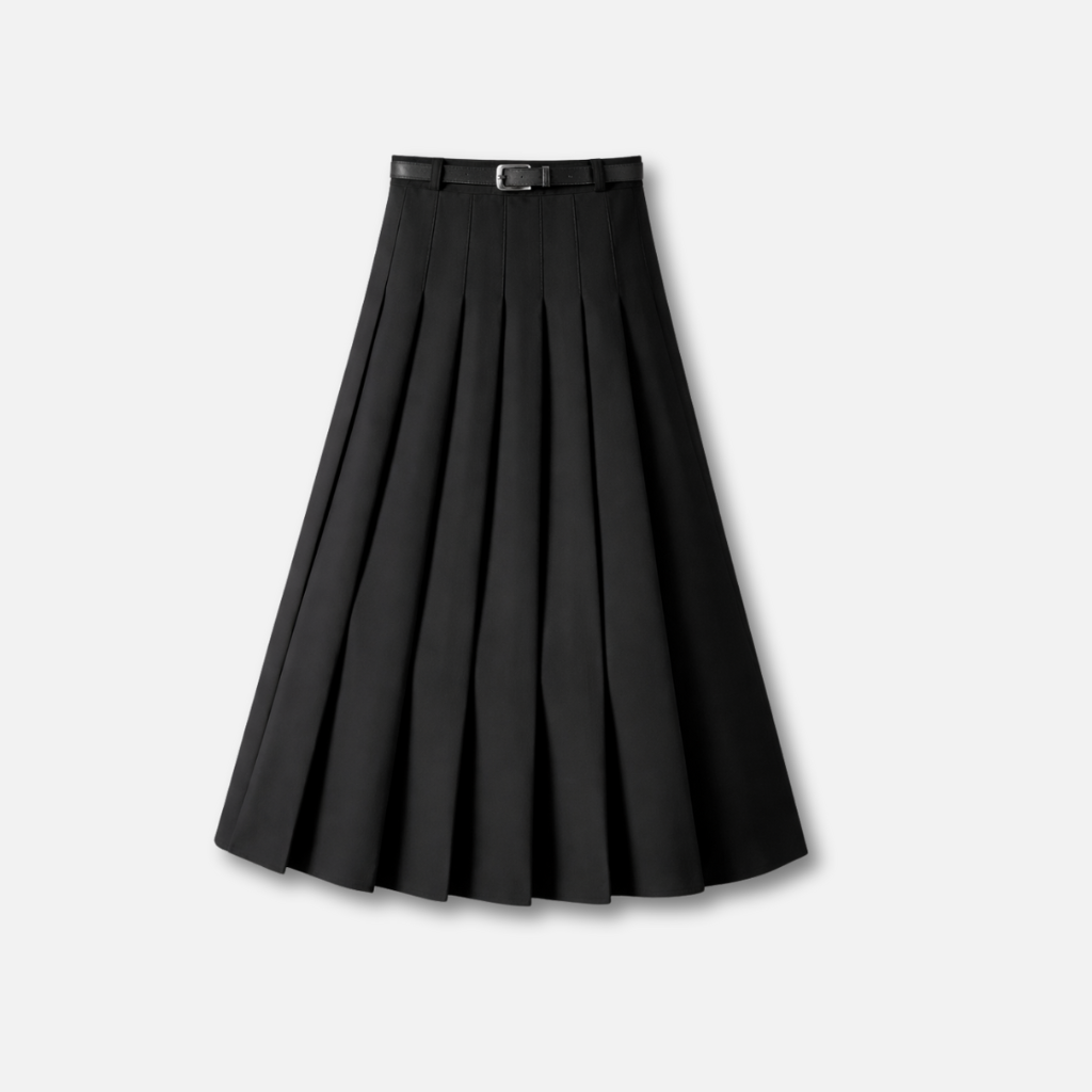 Damen Plissierte Midi-Rock mit verstellbarem Taillengürtel