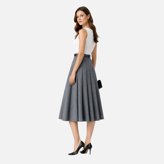 Damen Plissierte Midi-Rock mit verstellbarem Taillengürtel