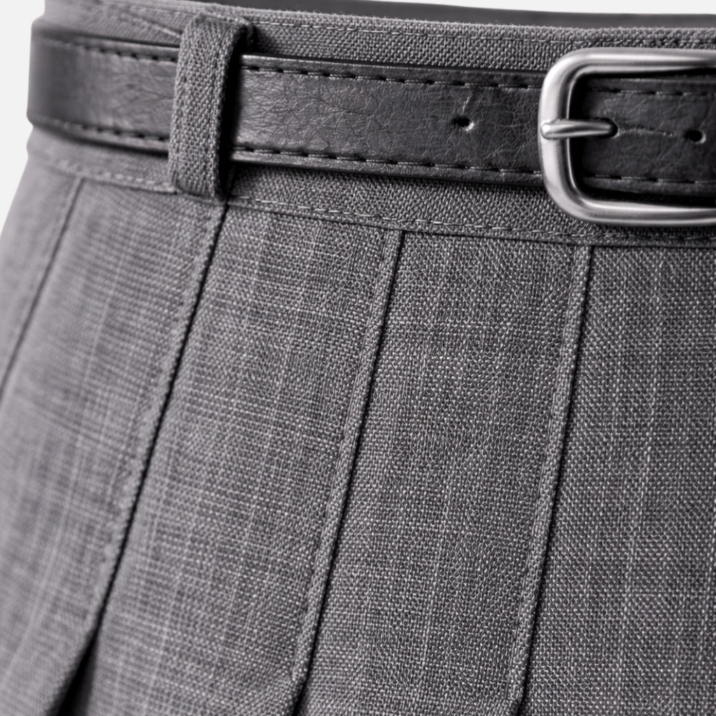 Damen Plissierte Midi-Rock mit verstellbarem Taillengürtel