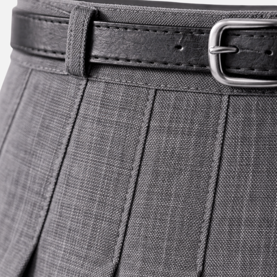 Damen Plissierte Midi-Rock mit verstellbarem Taillengürtel